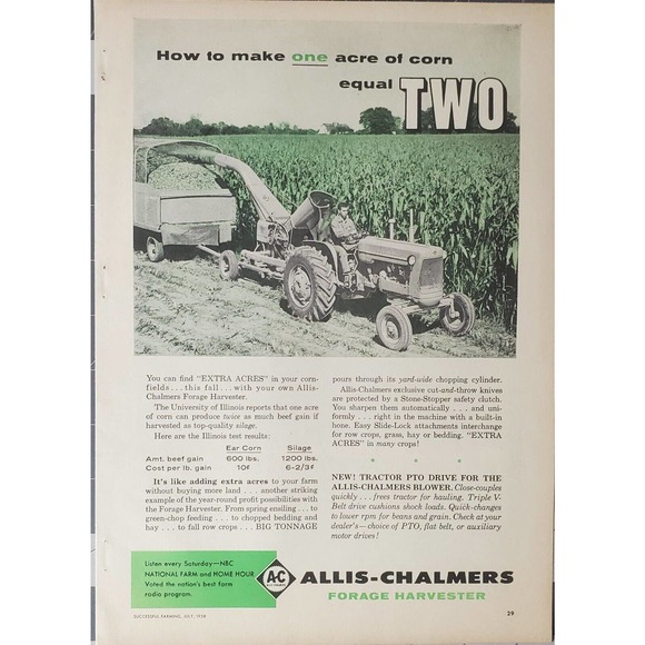 Allis Chalmers Forage Harvesters Corn Magazine Advertisement 1958 - Picture 1 of 1